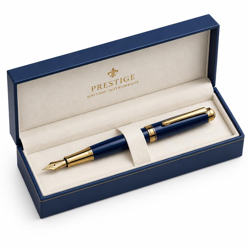 Caneta Tinteiro Prestige Azul e Dourado em Estojo